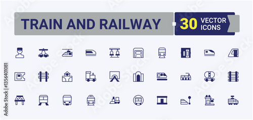 Train And Railway simple icon. Contains outline symbols like rail, tram, subway, road, train, locomotive, transportation and more. Transport icon pack. Pixel perfect. Vector line and solid icons.