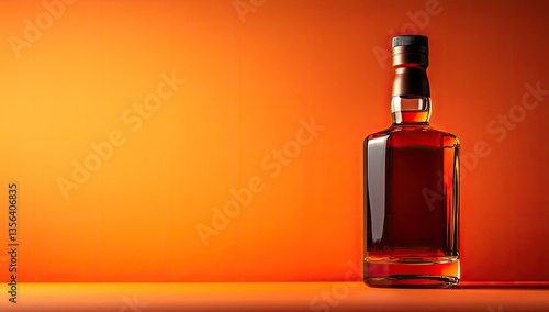 Amber liquid in a bottle against orange backdrop