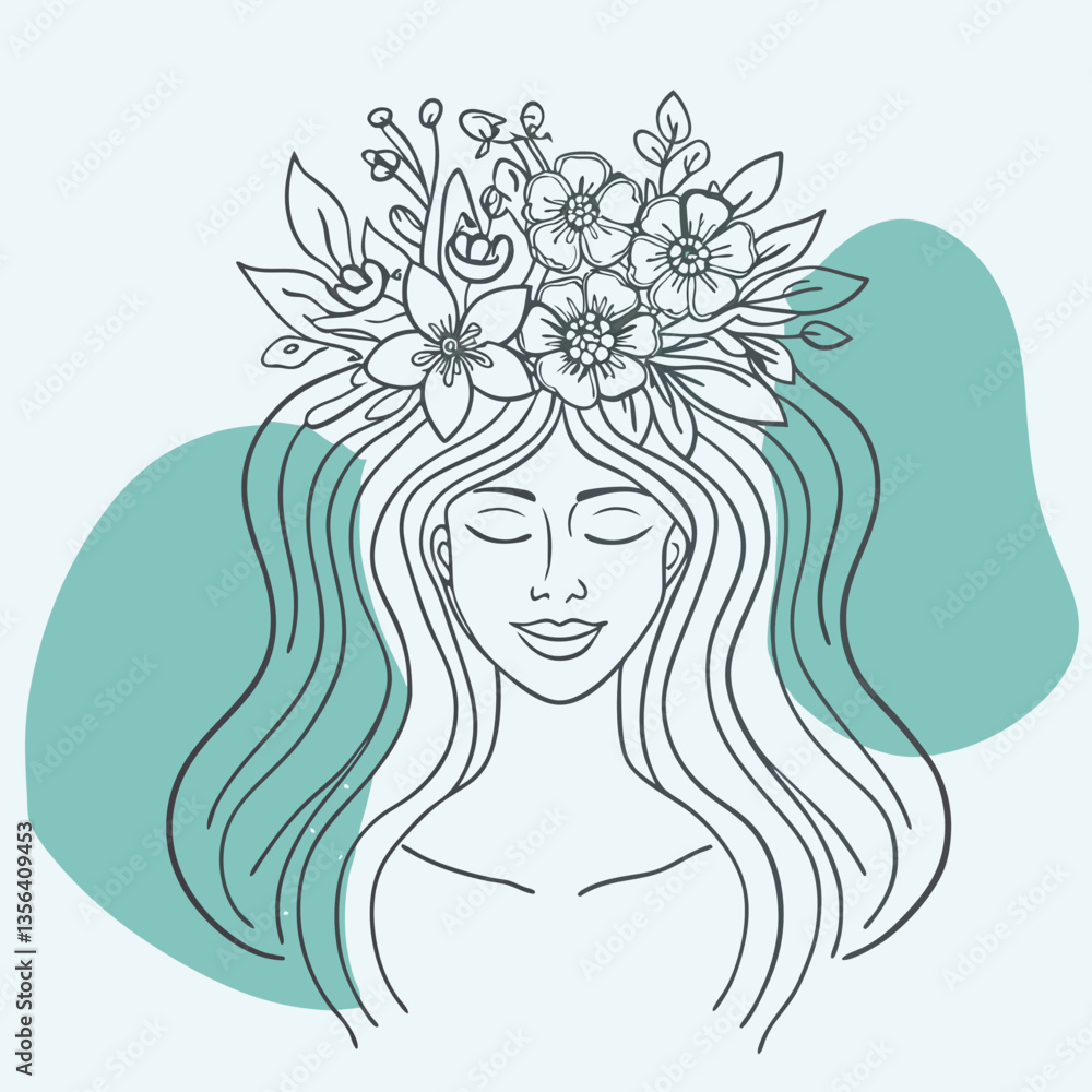 Woman with Flower Crown Smiling Against Soft Abstract Background Woman with Flower Crown Smiling Against Soft Abstract Background