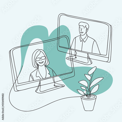 Two people engaging in a video call with plants in the background  