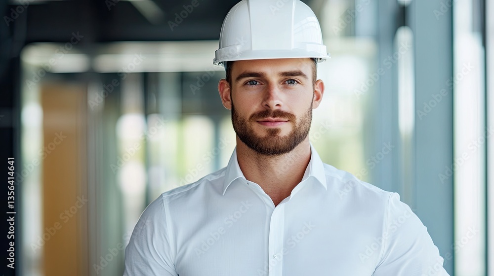 German engineer in hard hat checking blueprints German engineer in hard hat checking blueprints