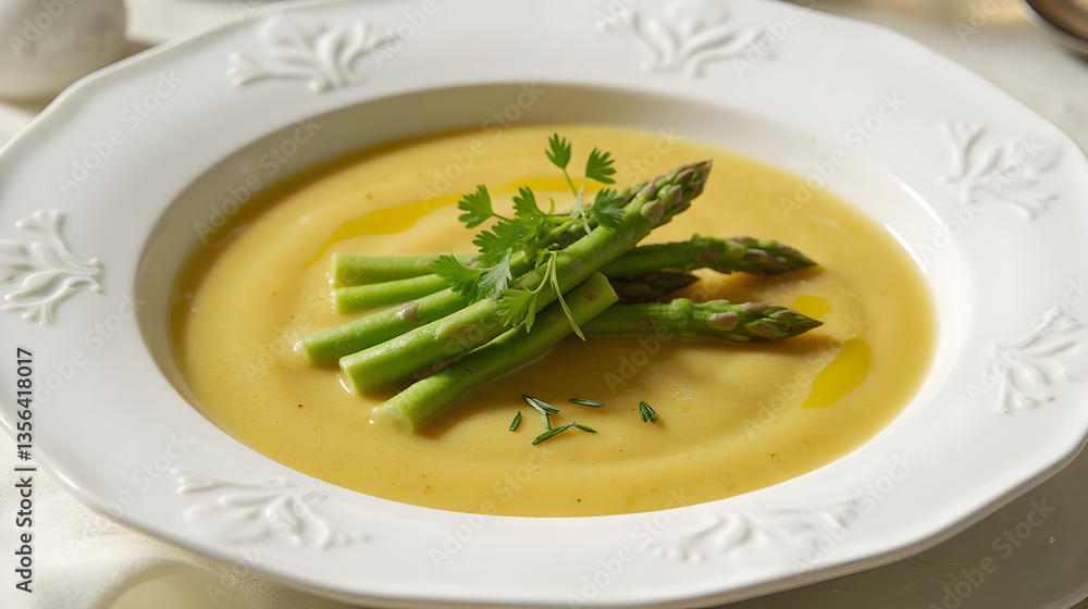 Creamy Asparagus Soup with Olive Oil Drizzle and Fresh Herbs Creamy Asparagus Soup with Olive Oil Drizzle and Fresh Herbs