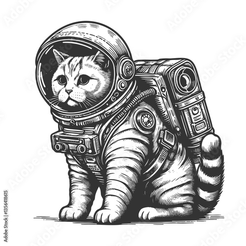 Cat Astronaut in Space Helmet vector illustration