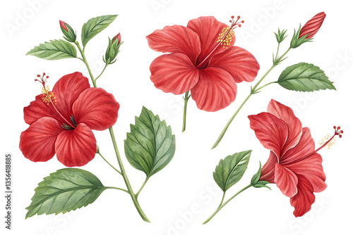 Wallpaper Mural Hibiscus Flowers Collection Isolated on White Background as Transparent PNG. AI GENERATED Torontodigital.ca