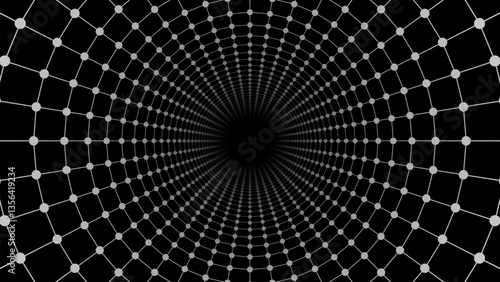 Abstract geometric wireframe tunnel. 3D funnel, wormhole or vortex. Technology vector background. Vector illustration.