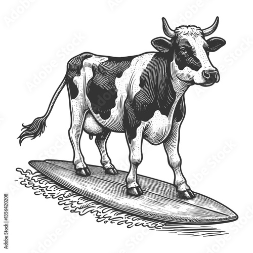 Cow Surfing on a Surfboard vector illustration