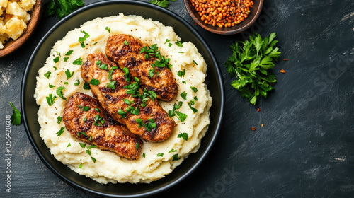 Wallpaper Mural Creamy mashed potatoes topped with seasoned chicken, garnished with parsley, and served with Torontodigital.ca