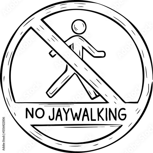 Criminal Law Restrictions concept. No jaywalking sign illustration with a pedestrian symbol.
