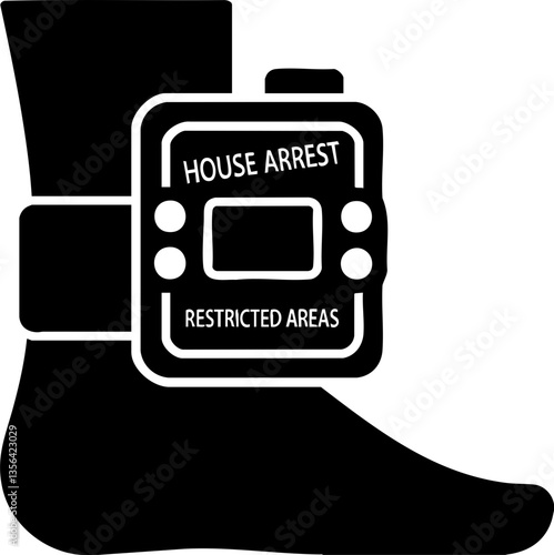 Criminal Law Restrictions concept. Icon of an ankle monitor for house arrest with restrictions.