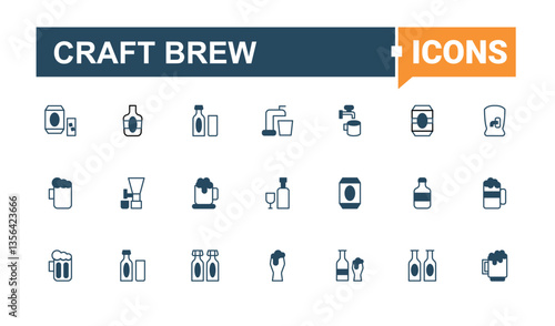 Craft Brew modern icon. Contain linear symbols brew, brewing, alcohol, bar, drink and more. Craft Beer vector line icon set. outline and solid icons collection. Vector artwork and illustration.
