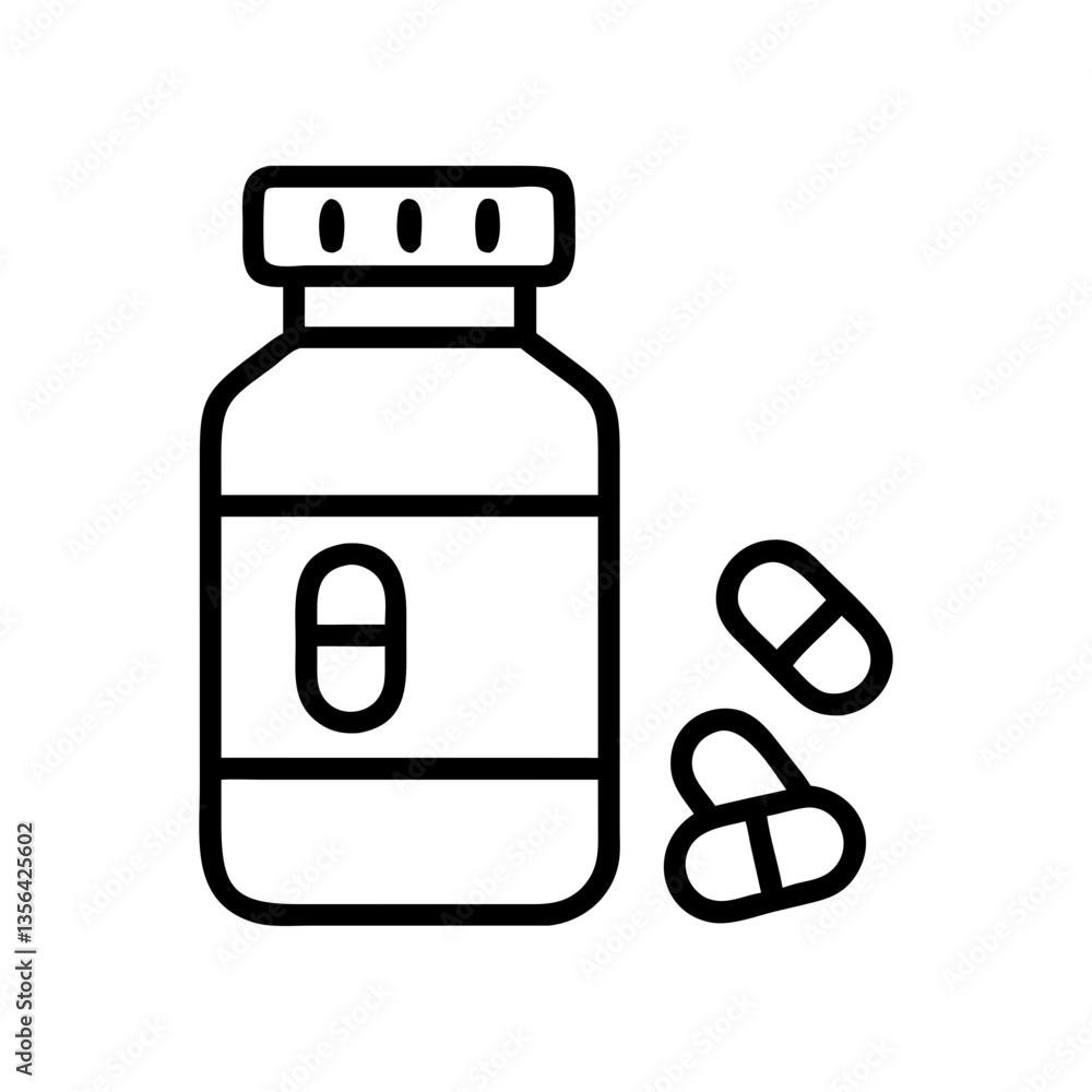 Medicine bottle with pills in a minimalist style Medicine bottle with pills in a minimalist style