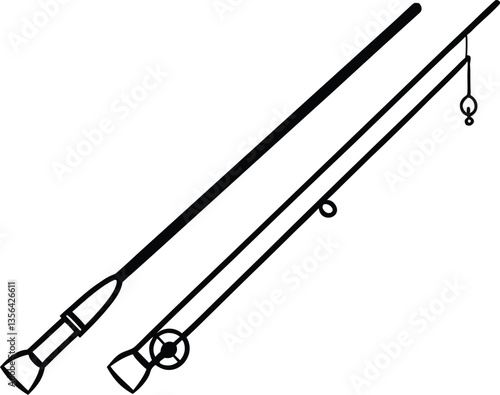  fishing rods of varying lengths in a simple black and white design.