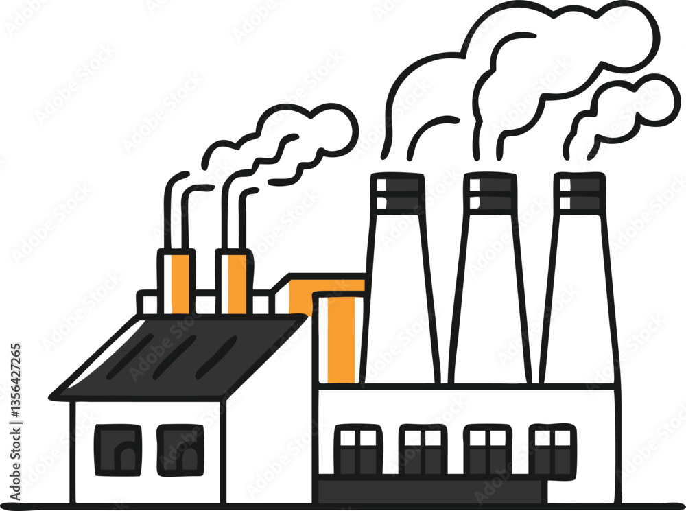 Obraz premium Simple illustration of a factory emitting smoke