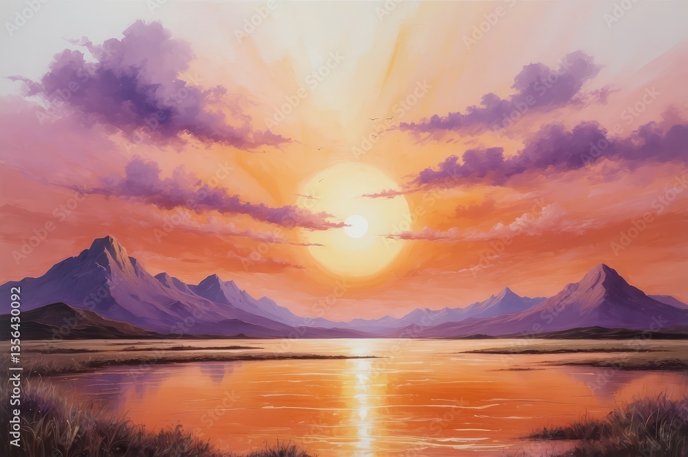 Vibrant sunset over calm lake and mountains. (2) Vibrant sunset over calm lake and mountains. (2)