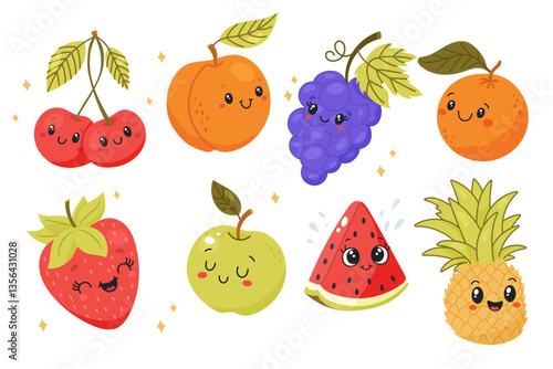 Cute Cartoon Fruit Characters Summer Fruit Clipart Set