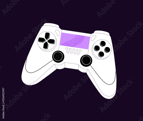 Icon of black controller for videogame consoles. Modern joystick, joypad to play video games. Gamepad for cyber fun. Cybersport accessory, equipment for gamers. Flat isolated vector illustration