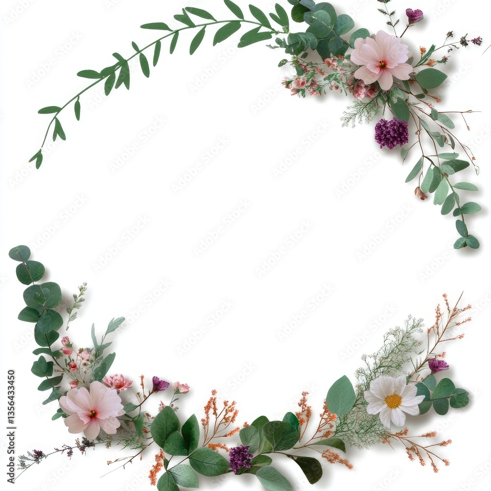 Naklejka premium Floral wreath frame design, decorative border, nature