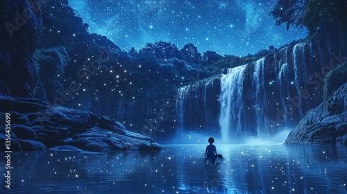 Tranquil waters under starry skies, a moment of quiet contemplation