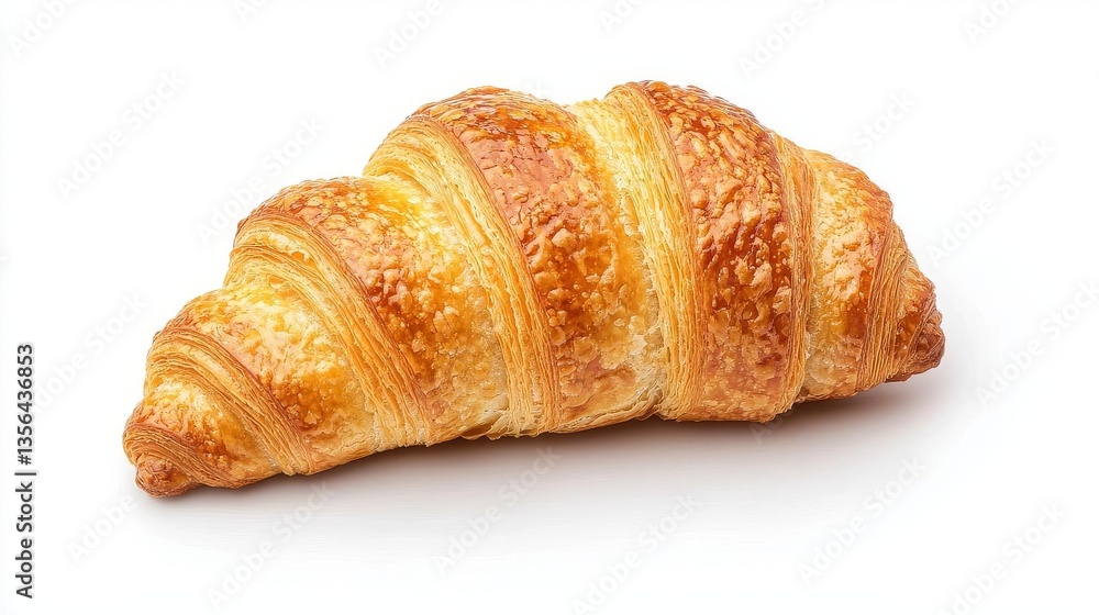 A flaky, golden-brown croissant with a buttery texture, perfect for breakfast or a snack. A flaky, golden-brown croissant with a buttery texture, perfect for breakfast or a snack.