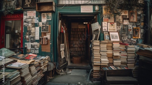 Parisian Bookstore Overflowing with Books and Vintage Posters
