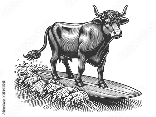 Cow Surfing on a Surfboard vector illustration