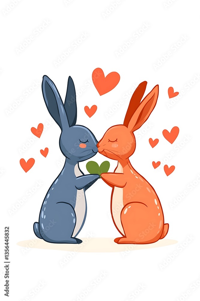 Obraz premium Rabbits Kissing Hearts.