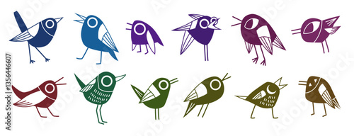 Collection of vector illustrations. Bird silhouettes with details