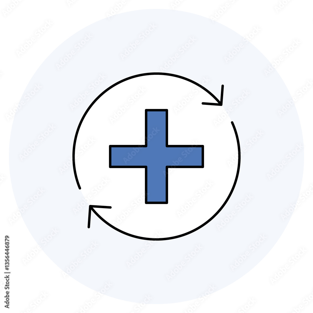 Obraz premium Circular arrow with medical cross Icon, Sustainable Healthcare Cycle, Regenerative Medical Solutions
