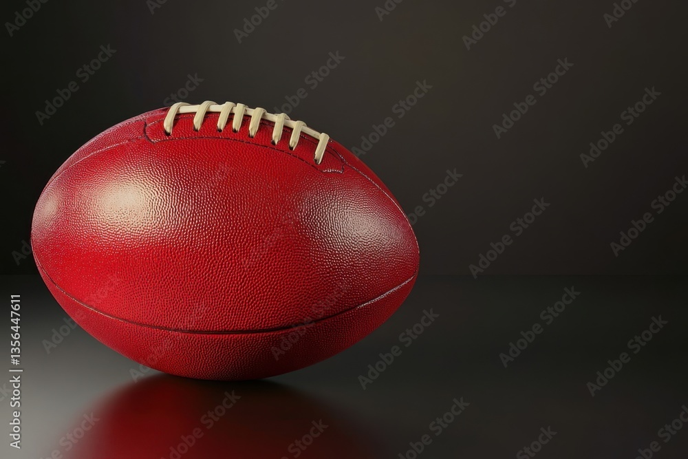 Red football resting on a dark surface ready for a game or practice session Red football resting on a dark surface ready for a game or practice session