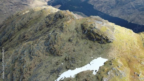 aerial drone footage of landscapes around ben vane in loch lomond and trossachs national natural reserve in scotland