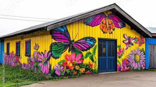 Vibrant Farm Warehouse with Colorful Murals