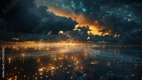 The abstract nature of lightning is captivating. Dark clouds and rain complete the dramatic picture.