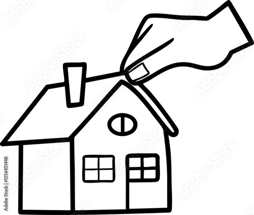 financial benefits budget optimization concept. House illustration with hand inserting a pin into the roof.