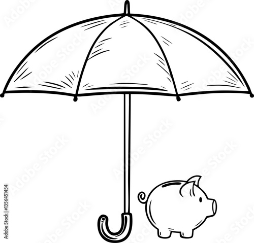 financial benefits budget optimization concept. Umbrella protecting a piggy bank illustration.
