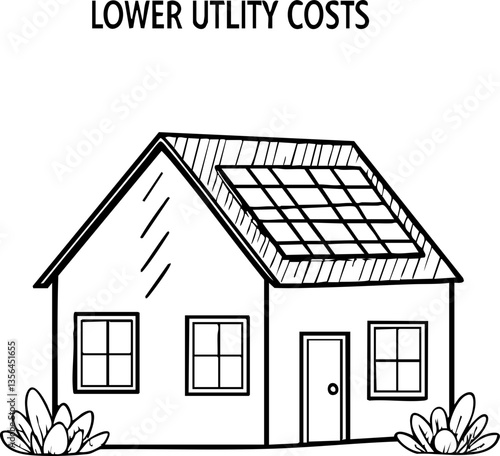 financial benefits budget optimization concept. House with solar panels promoting lower utility costs.