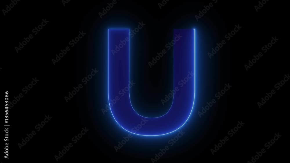 Bright neon glowing light blue pink letter U. Seamless looping animation on black background, Bright neon glowing light blue pink letter U. Seamless looping animation on black background,