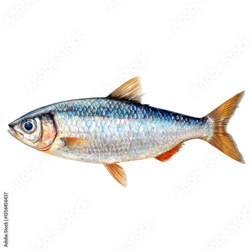Illustration of an alewife fish, a type of herring, on a transparent background.
