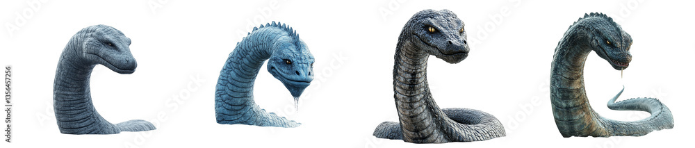 Fototapeta premium Realistic dragon snake characters with dynamic expressions on transparent background