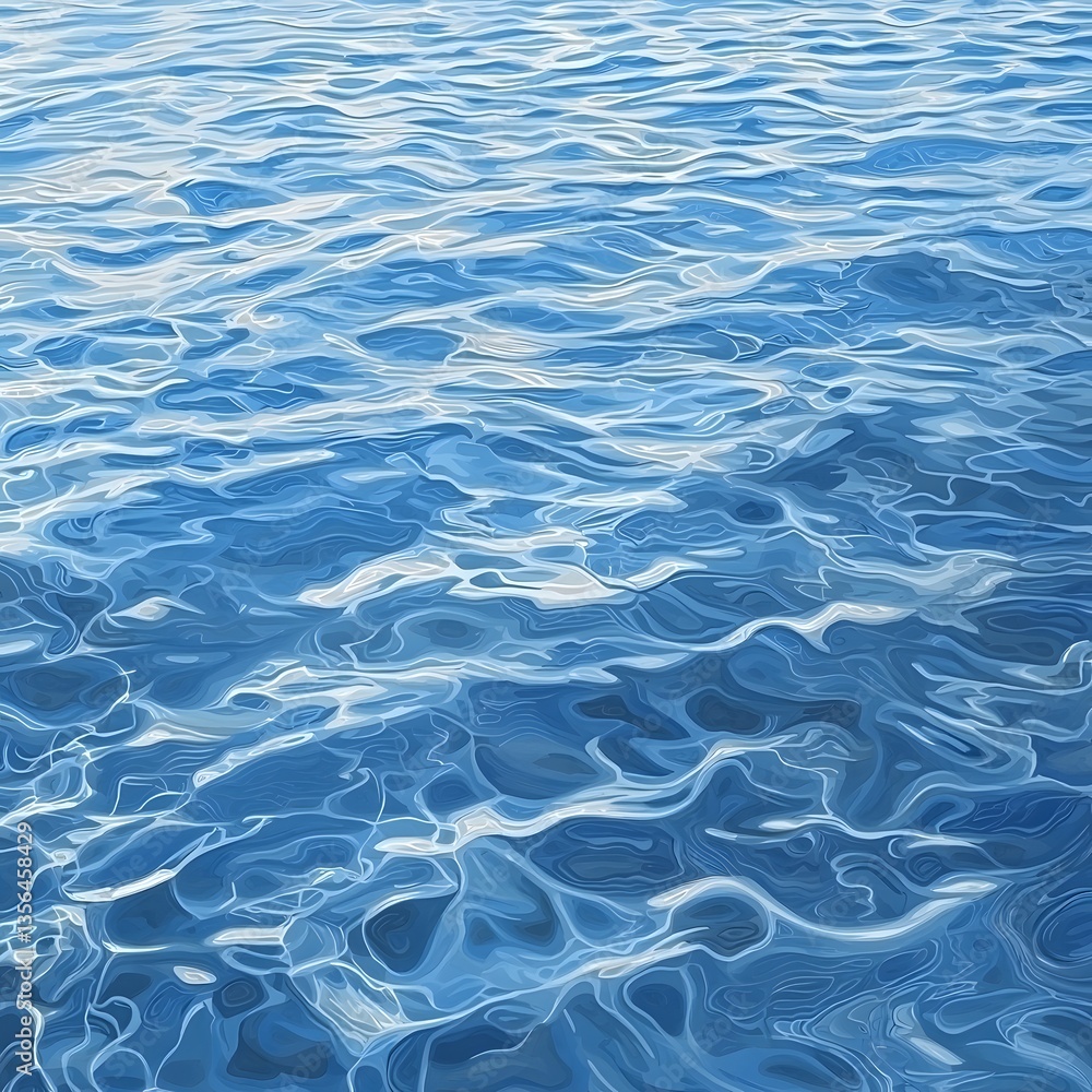 Fototapeta premium Calm blue ocean water surface texture background abstract art illustration.