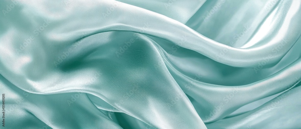 Fototapeta premium Elegant flowing turquoise silk fabric texture background for luxury fashion design and soft textile backdrop with smooth drape and gentle waves for creative projects