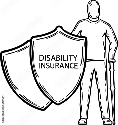 financial planning expenses protection concept. Illustration of a person with shields labeled Disability Insurance.
