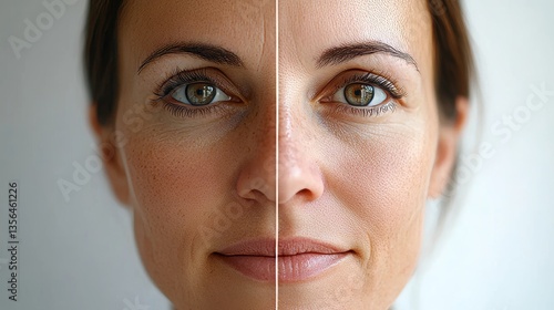 Wrinkles on the face, laser cosmetology before procedure and after applying treatment line icon in vector. Illustration of a woman with smooth clean skin and problematic skin.