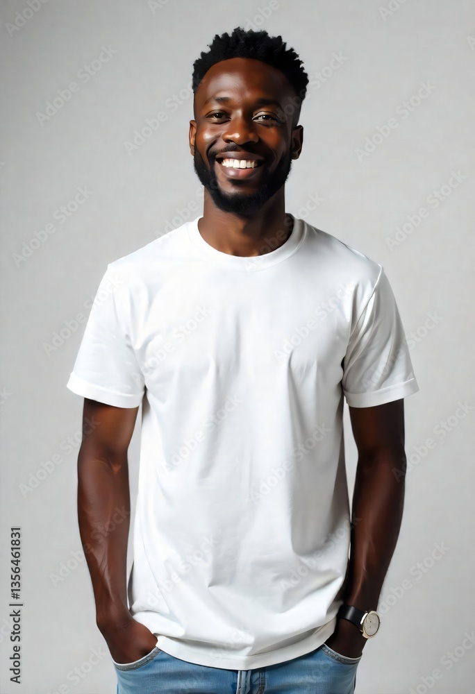 Happy African American Man Smiling Wearing White T Shirt Casual Portrait Happy African American Man Smiling Wearing White T Shirt Casual Portrait