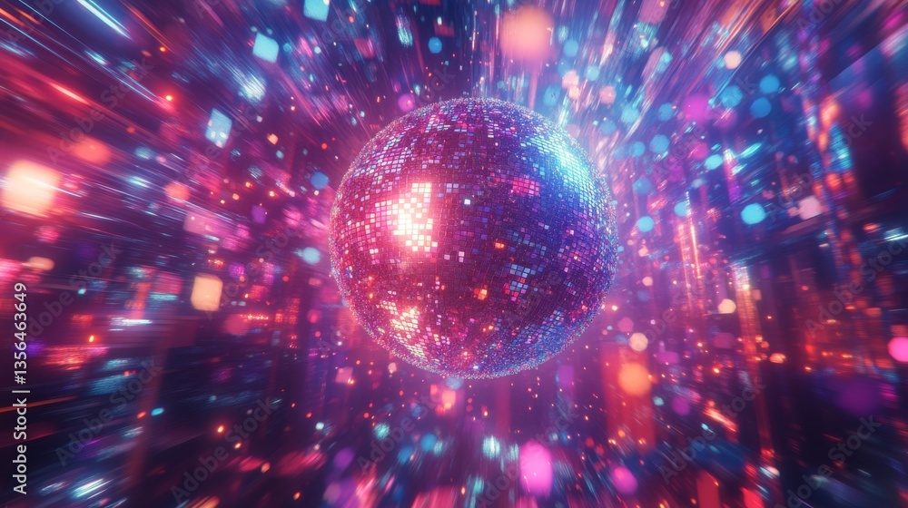 Disco ball with bright rays and bokeh. Music and dance night party background. Abstract night club retro background 80s and 90s. Vector illustration Disco ball with bright rays and bokeh. Music and dance night party background. Abstract night club retro background 80s and 90s. Vector illustration