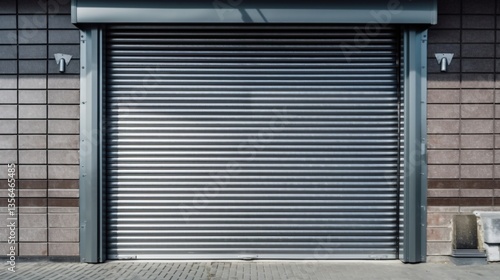 Closed Metal Roll-Up Door on Brick Building Exterior