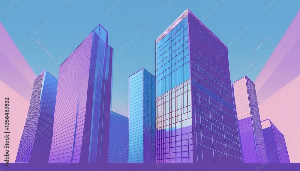 Office building abstraction in vibrant hues, simple geometric vector look Office building abstraction in vibrant hues, simple geometric vector look