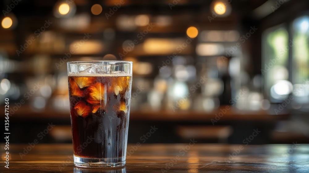 A refreshing iced coffee beverage sits on a wooden surface A refreshing iced coffee beverage sits on a wooden surface