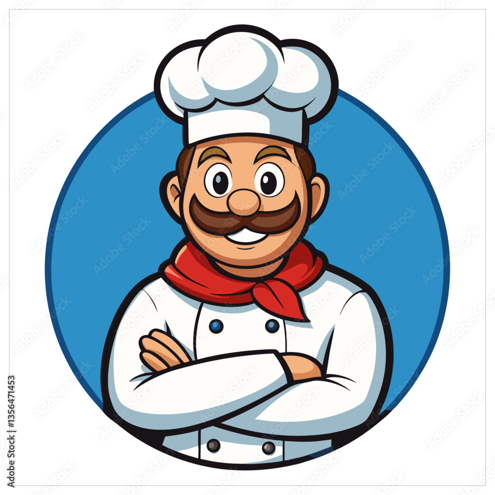 Cartoon Chef with Mustache in White Uniform Illustration Cartoon Chef with Mustache in White Uniform Illustration