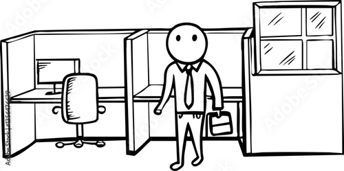 Professional Change promotion concept. Person in a suit walking through an office cubicle space.