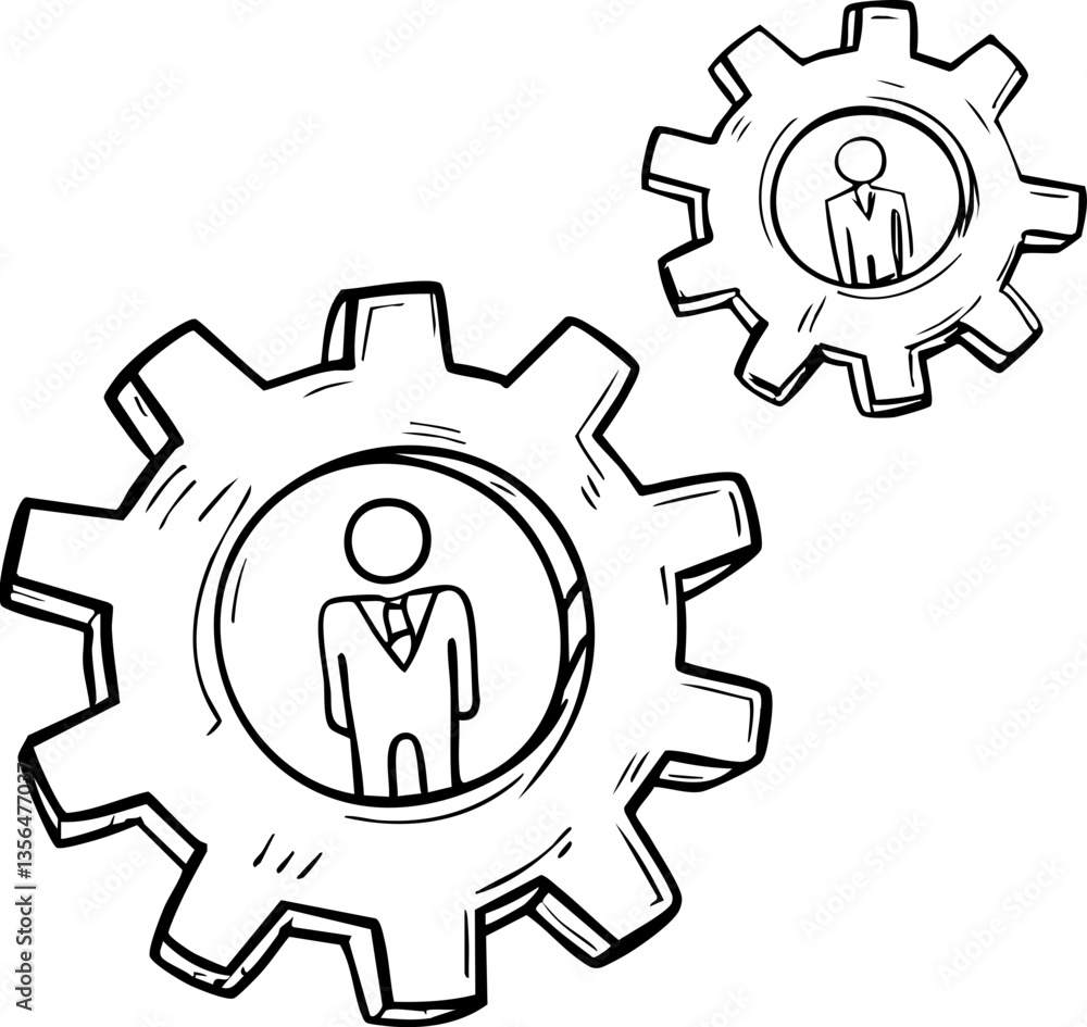 Professional Change promotion concept. Two gears with human figures in business attire inside them. Professional Change promotion concept. Two gears with human figures in business attire inside them.